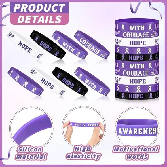 100pcs Purple Ribbon Awareness Bracelets Bulk Multiple Disease Support Charitabl - Picture 3 of 6